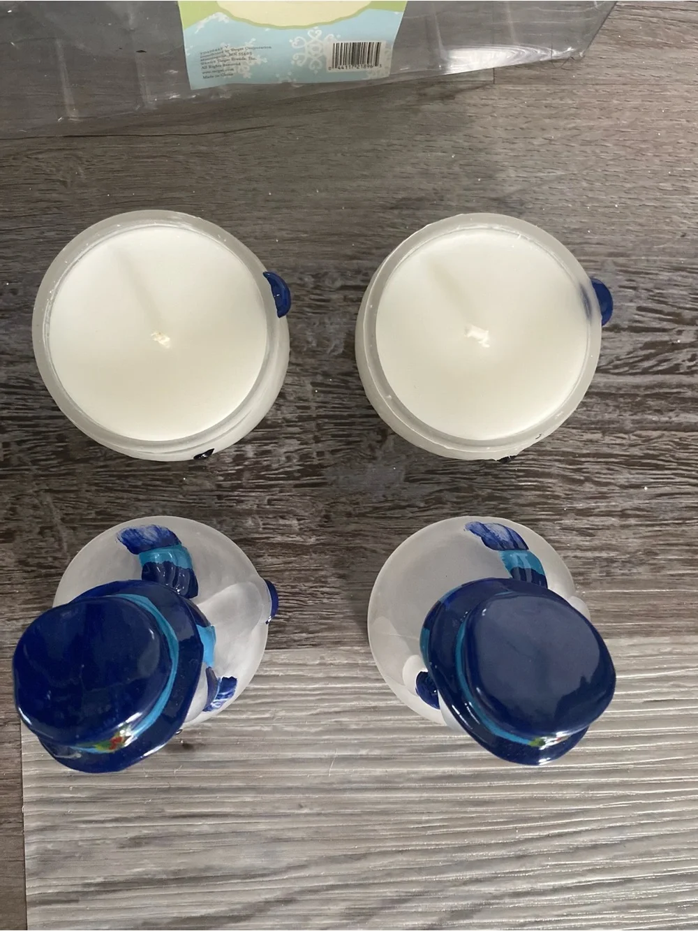 Vintage 2002 Target Brand Snowman Votives Set Candle Holders With Candles.